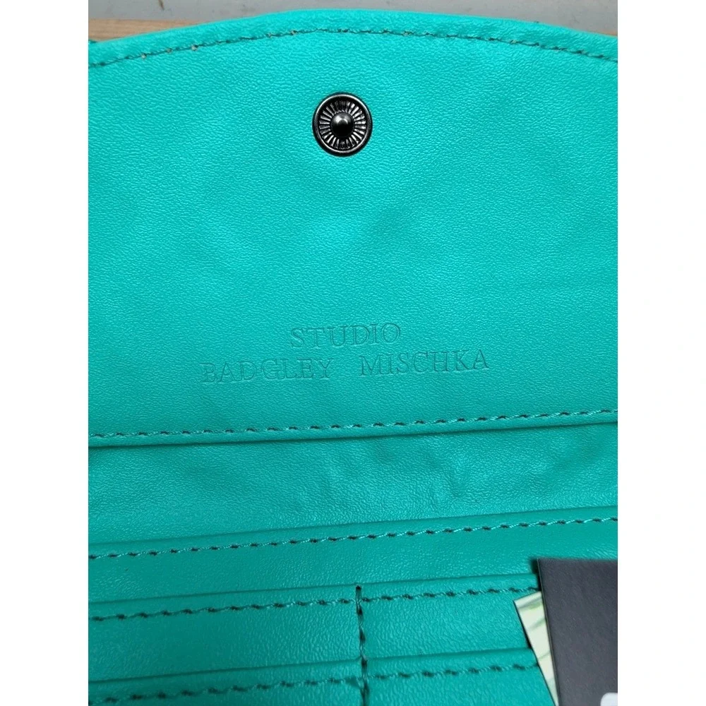Studio Badgley Mischka Wallet Womens OS Green Teal Diamond Quilted Vegan Leather